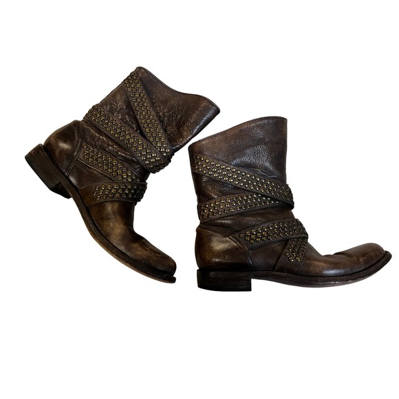 Old Gringo Studded Moto Boots 10 Brown Good Leather Straps Distressed L951-3 - Picture 2 of 10